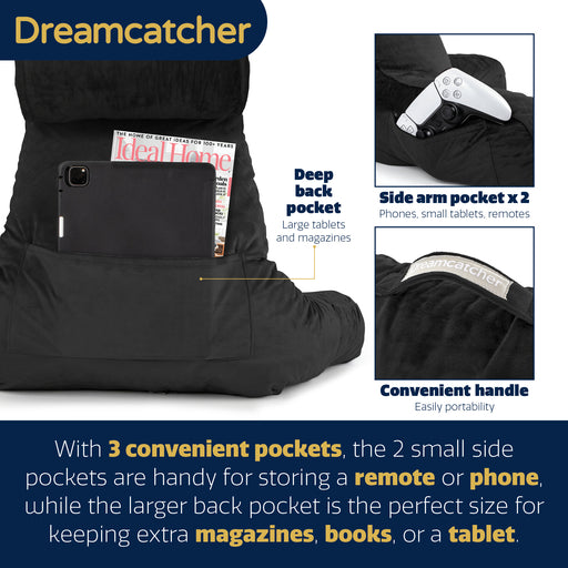 Dreamcatcher Dreamcatcher XL Cuddle Cushion Black | Back Reading Pillow with Headrest