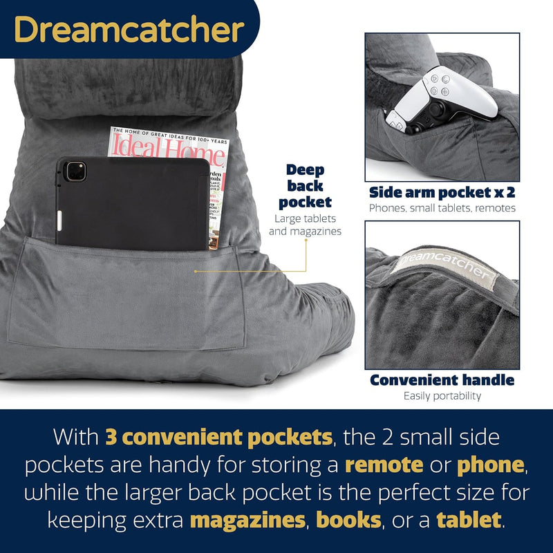 Dreamcatcher Dreamcatcher XL Cuddle Cushion Grey | Back Reading Pillow with Headrest