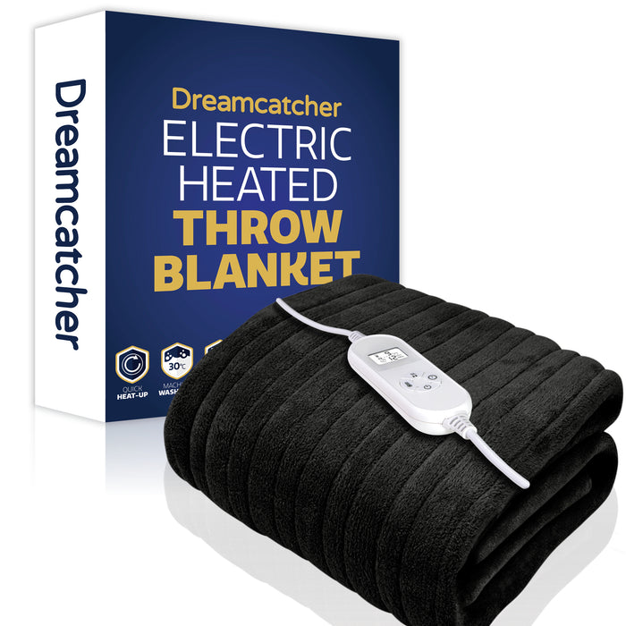 Dreamcatcher Dreamcatcher XL Electric Blanket | Black Heated Fleece Over Throw