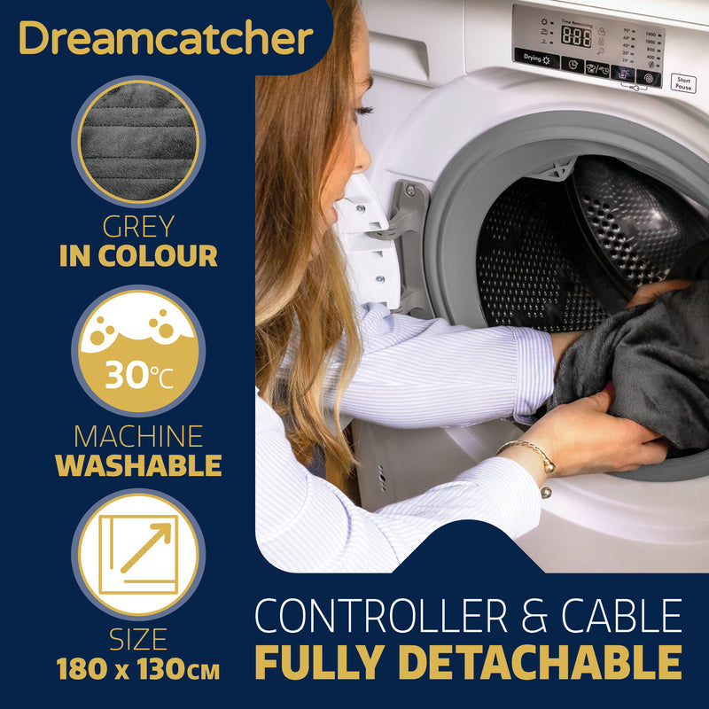 Dreamcatcher Dreamcatcher XL Electric Blanket | Grey Heated Fleece Over Throw