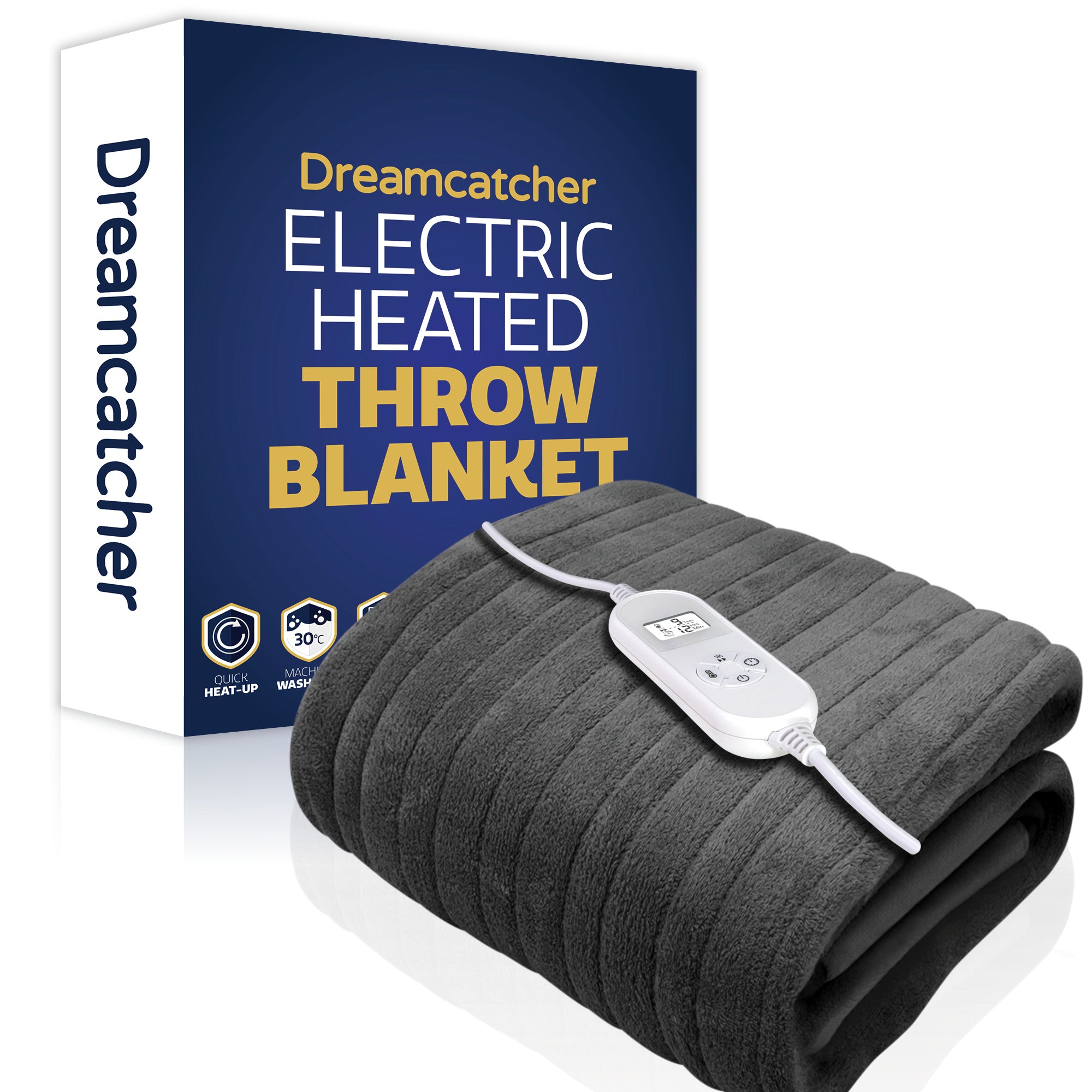 Dreamcatcher XL Electric Blanket | Grey Heated Fleece Over Throw ...