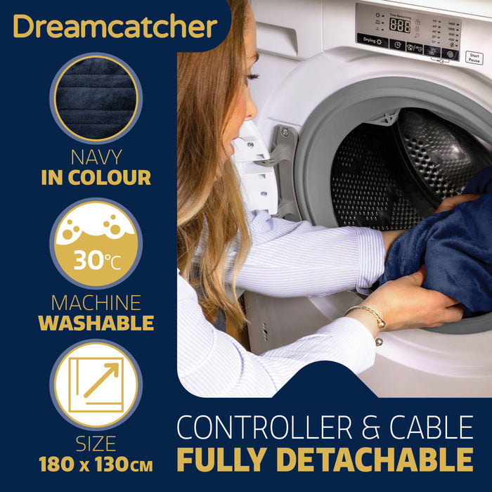 Dreamcatcher Dreamcatcher XL Electric Blanket | Navy Blue Heated Fleece Over Throw