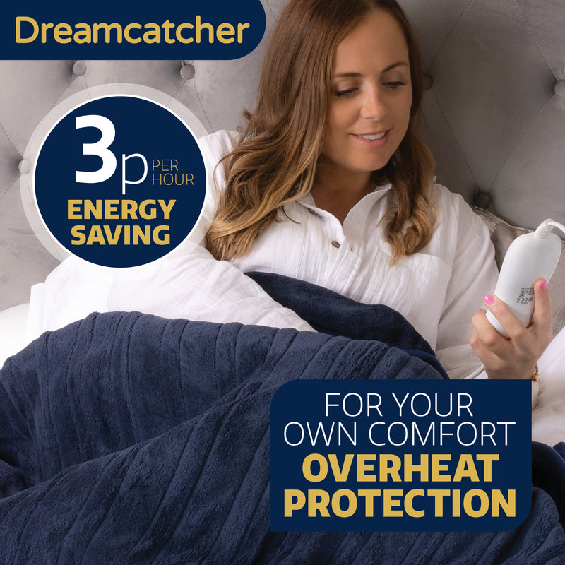Dreamcatcher Dreamcatcher XL Electric Blanket | Navy Blue Heated Fleece Over Throw