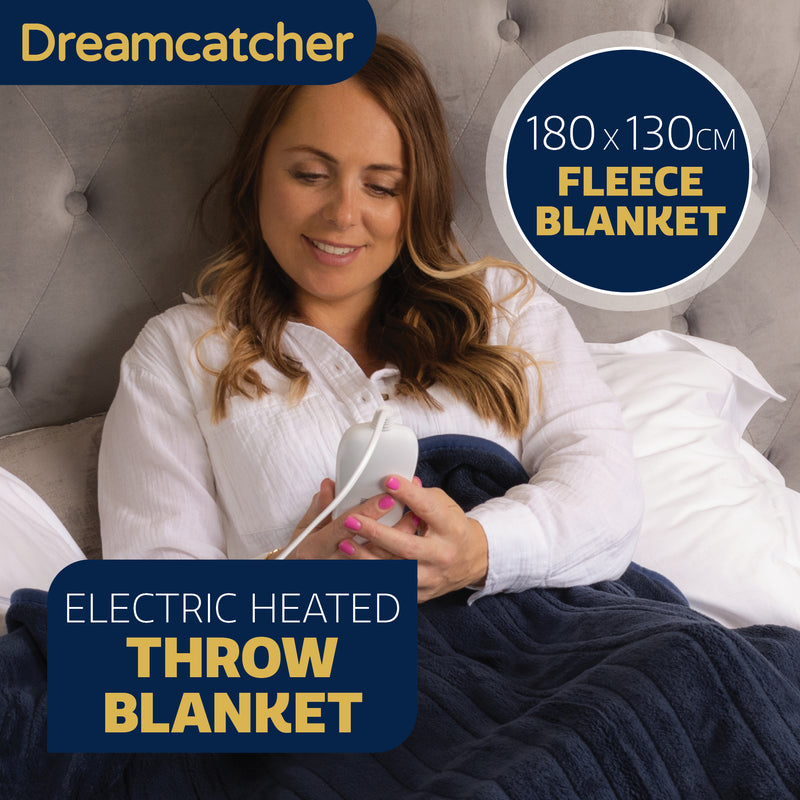 Dreamcatcher Dreamcatcher XL Electric Blanket | Navy Blue Heated Fleece Over Throw
