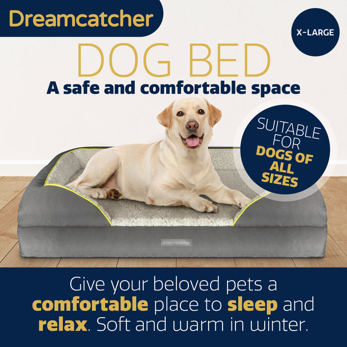 Dreamcatcher Dreamcatcher XL Large Dog Bed | Memory Foam Orthopedic Grey Bolster Pet Bed