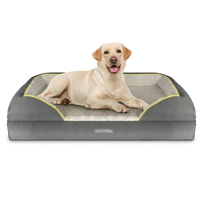 Dreamcatcher Dreamcatcher XL Large Dog Bed | Memory Foam Orthopedic Grey Bolster Pet Bed