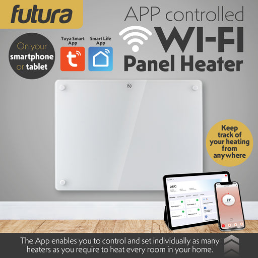 Futura Futura 1000W White Glass Electric Panel Heater WiFi Wall Mounted