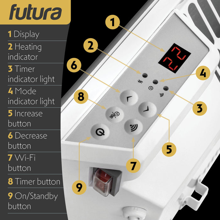 Futura Futura 1000W White Glass Electric Panel Heater WiFi Wall Mounted