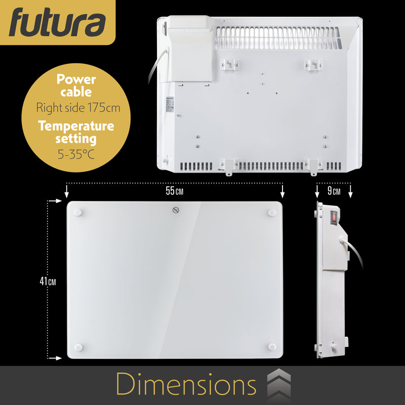 Futura Futura 1000W White Glass Electric Panel Heater WiFi Wall Mounted