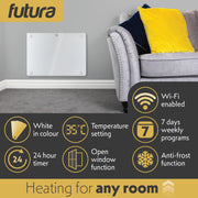 Futura Futura 1000W White Glass Electric Panel Heater WiFi Wall Mounted