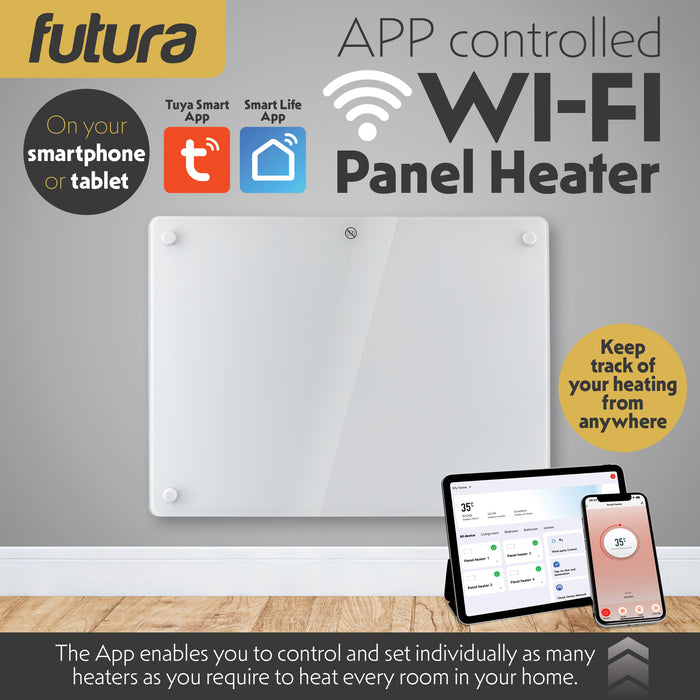Futura Futura 1000W White Glass Electric Panel Heater WiFi Wall Mounted