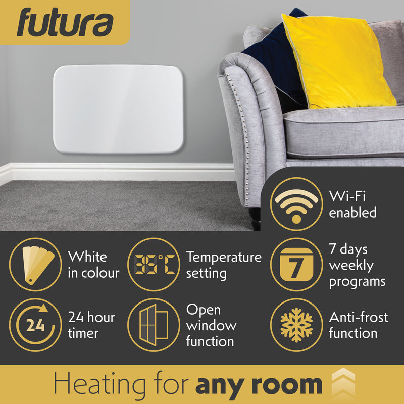 Futura Futura 1000W White WiFi Smart Curved Panel Heater Wall Mounted