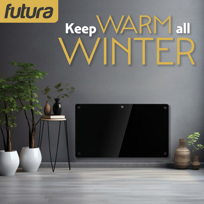 Futura Futura 1500W Black Glass Electric Panel Heater WiFi Wall Mounted