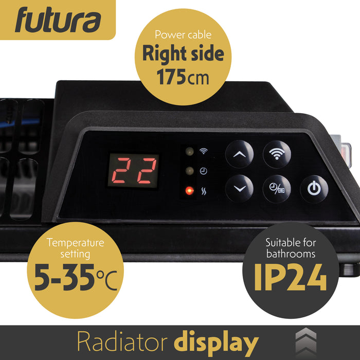Futura Futura 1500W Black Glass Electric Panel Heater WiFi Wall Mounted