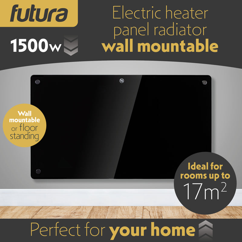 Futura Futura 1500W Black Glass Electric Panel Heater WiFi Wall Mounted
