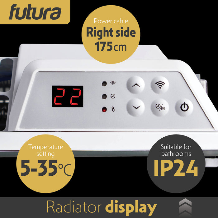 Futura Futura 1500W White Glass Electric Panel Heater WiFi Wall Mounted