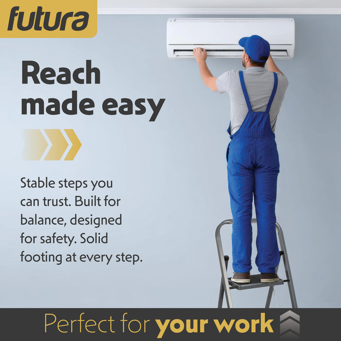 Futura Futura 2 Step Ladder Grey | Folding Step Stool Heavy Duty 150Kg Capacity