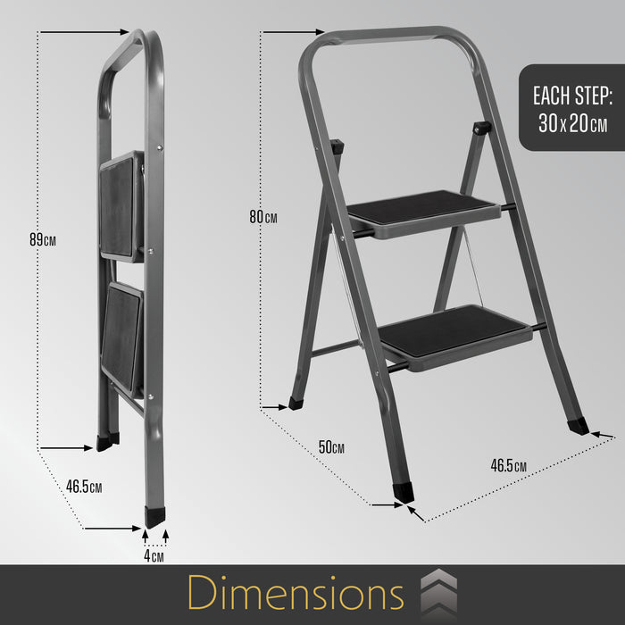 Futura Futura 2 Step Ladder Grey | Folding Step Stool Heavy Duty 150Kg Capacity