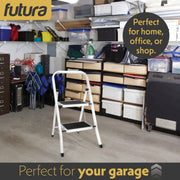 Futura Futura 2 Step Ladder White | Folding Step Stool Heavy Duty 150Kg Capacity