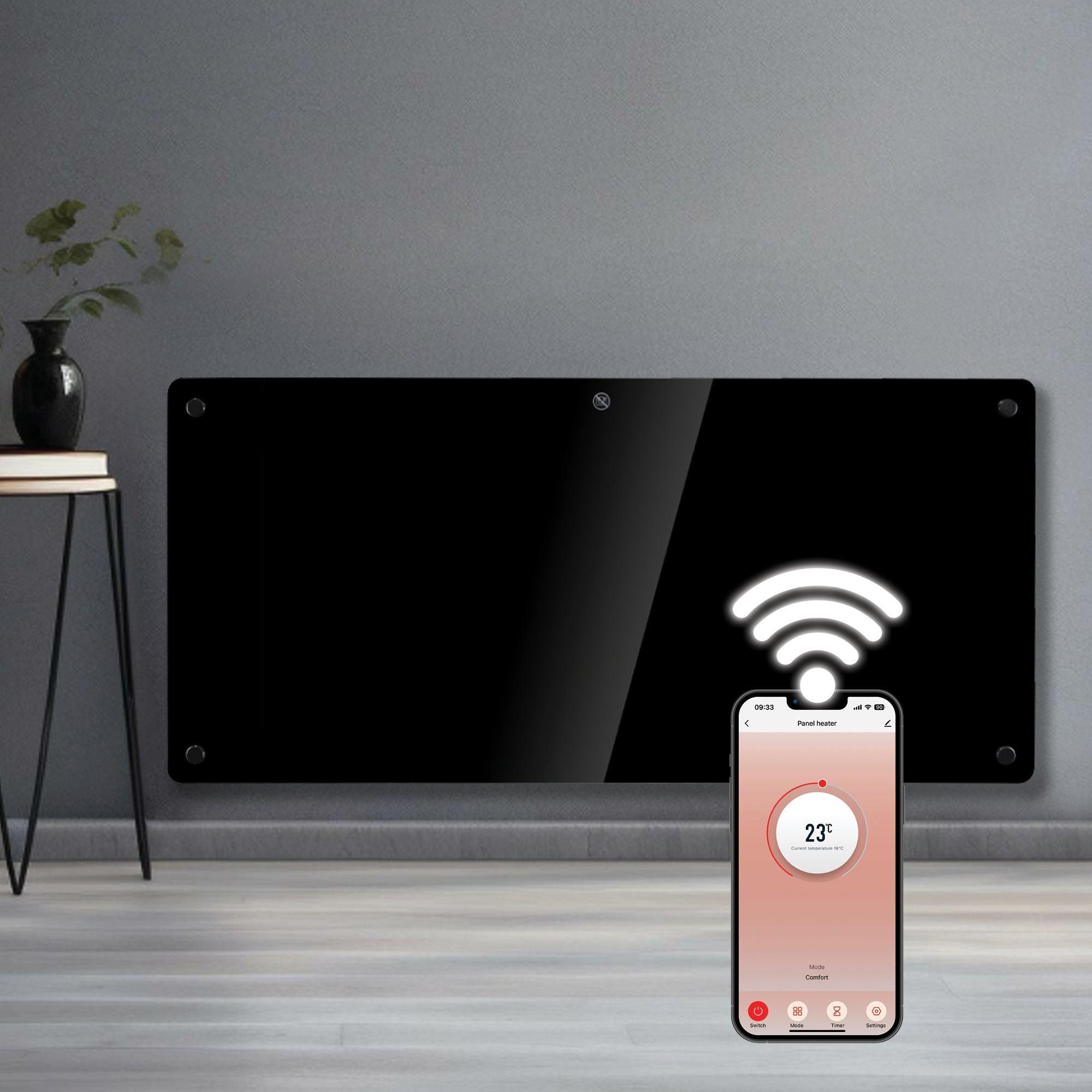 Futura WIFI Electric Wall Panel Heater 2000W | Bathroom Safe Black