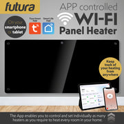 Futura Futura 2000W Black Glass Electric Panel Heater WiFi Wall Mounted