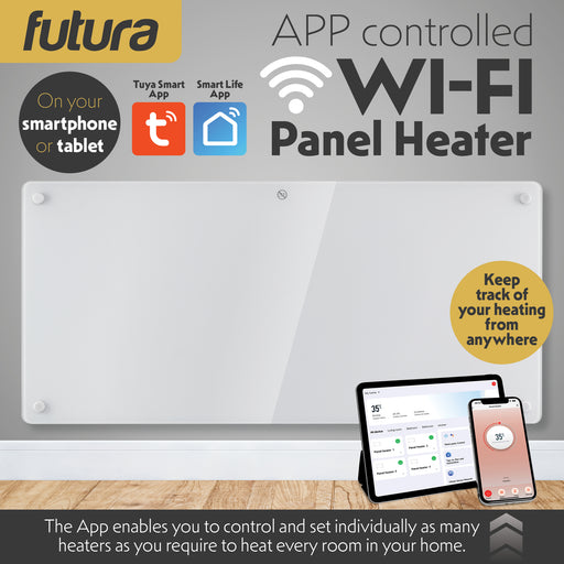 Futura Futura 2000W White Glass Electric Panel Heater WiFi Wall Mounted
