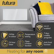 Futura Futura 2000W White Glass Electric Panel Heater WiFi Wall Mounted