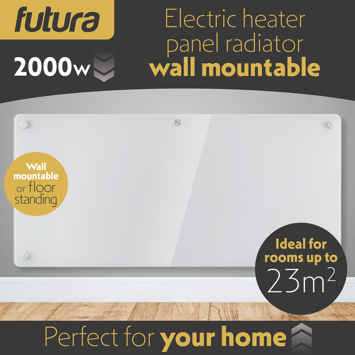 Futura Futura 2000W White Glass Electric Panel Heater WiFi Wall Mounted