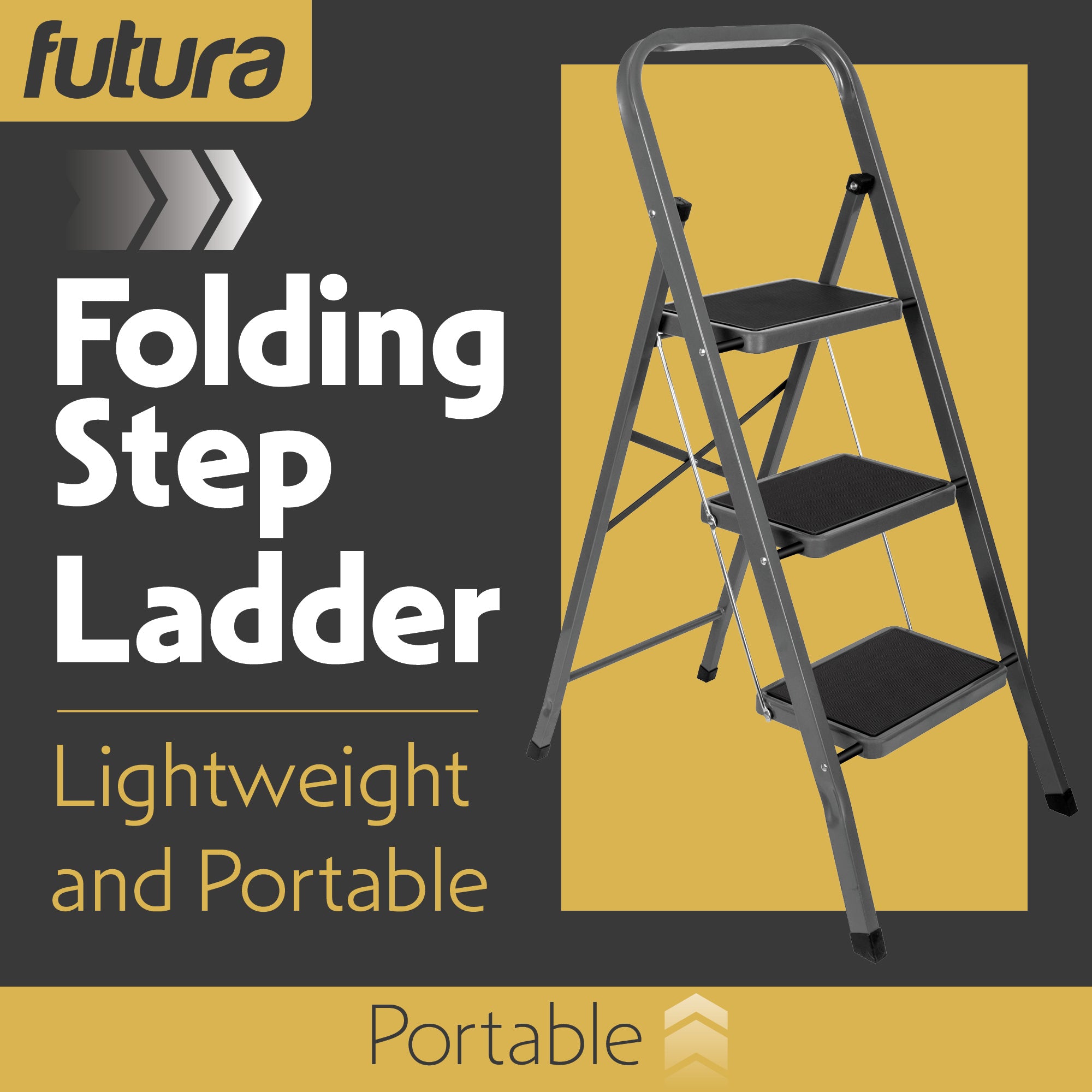 Futura 3 Step Ladder Grey | Folding Step Stool Heavy Duty 150Kg Capaci ...