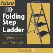 Futura Futura 3 Step Ladder Grey | Folding Step Stool Heavy Duty 150Kg Capacity