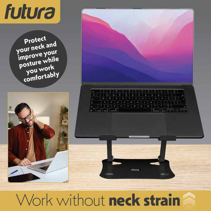 Futura Futura Adjustable Laptop Computer Stand | Foldable Notebook Riser - Black