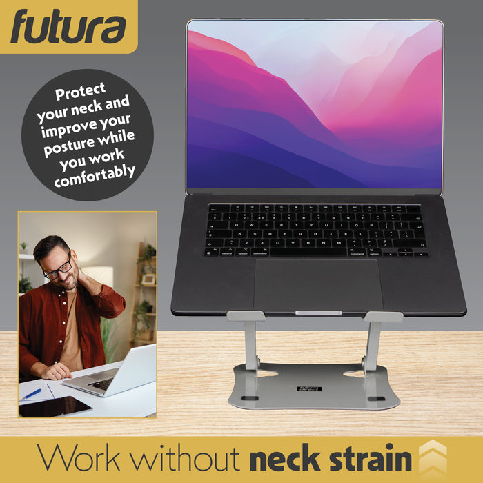 Futura Futura Adjustable Laptop Computer Stand | Foldable Notebook Riser - Silver