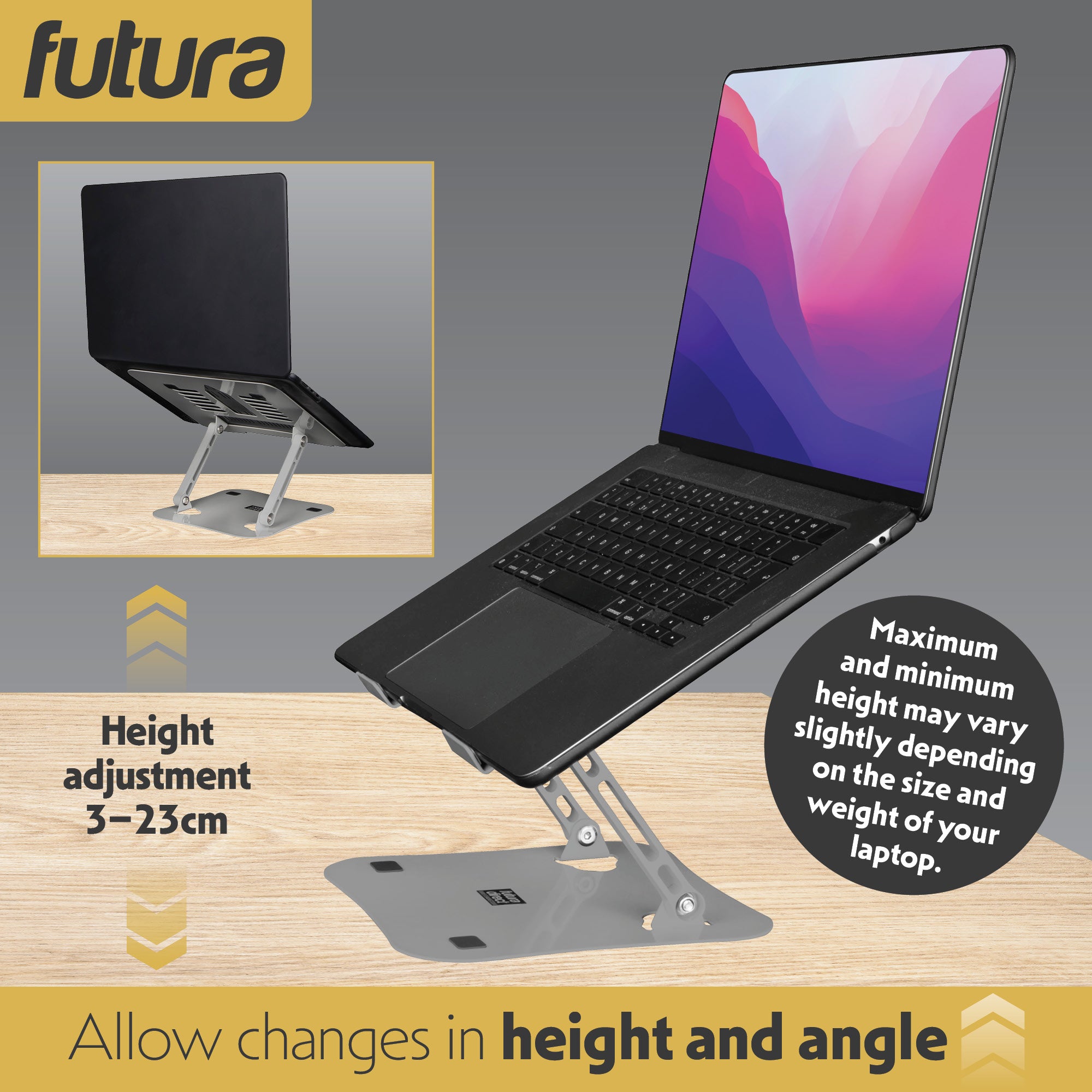 Futura Adjustable Laptop Stand | Foldable Computer Notebook Riser - Si ...