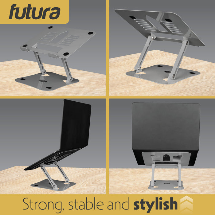 Futura Futura Adjustable Laptop Computer Stand | Foldable Notebook Riser - Silver