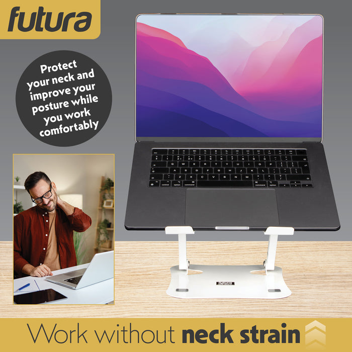 Futura Futura Adjustable Laptop Computer Stand | Foldable Notebook Riser - White