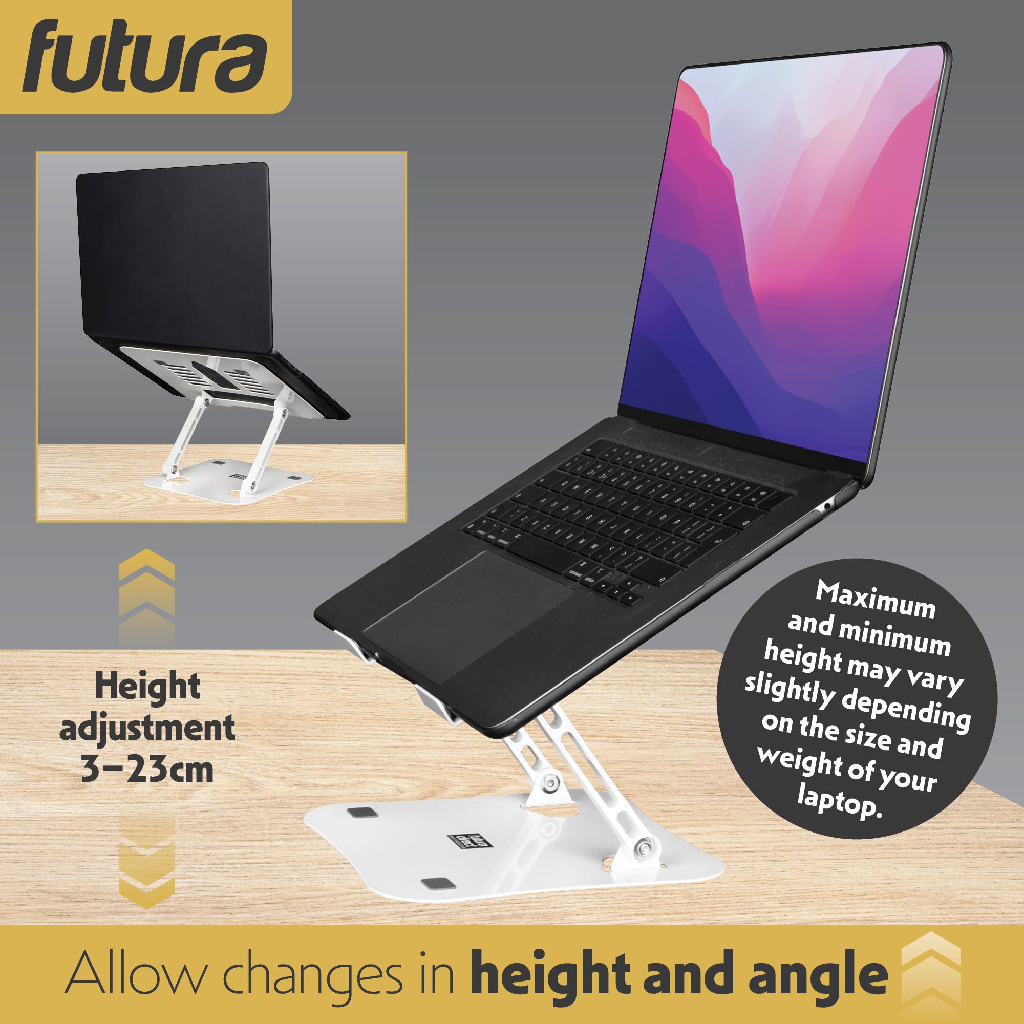 Futura Adjustable Laptop Stand | Foldable Computer Notebook Riser - Wh ...