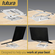 Futura Futura Adjustable Laptop Computer Stand | Foldable Notebook Riser - White