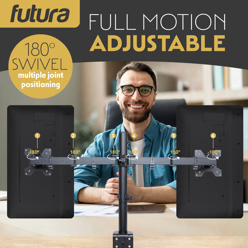 Futura Futura Dual Monitor Stand 13–27” | Adjustable Computer 2 Desk Screens