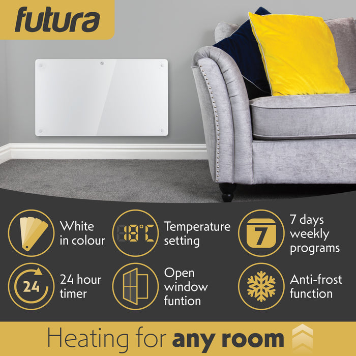 Futura Direct Futura Electric Glass Panel Heater 1500W White