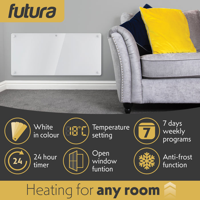 Futura Direct Futura Electric Glass Panel Heater 2000W White