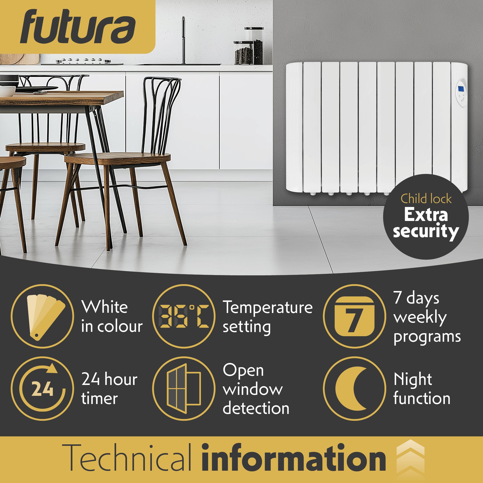 Futura Electric Oil Radiator Heater | 1500W Wall Mounted Space Heater ...