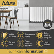 Futura Futura Electric Oil Radiator Heater | 1800W Wall Mounted Space Heater