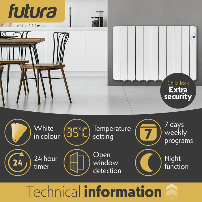 Futura Futura Electric Oil Radiator Heater | 1800W Wall Mounted Space Heater