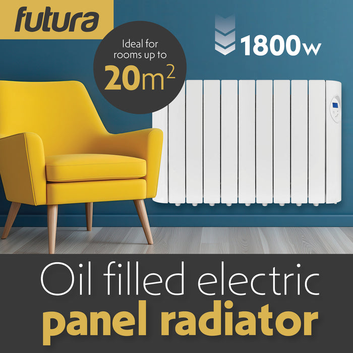 Futura Futura Electric Oil Radiator Heater | 1800W Wall Mounted Space Heater