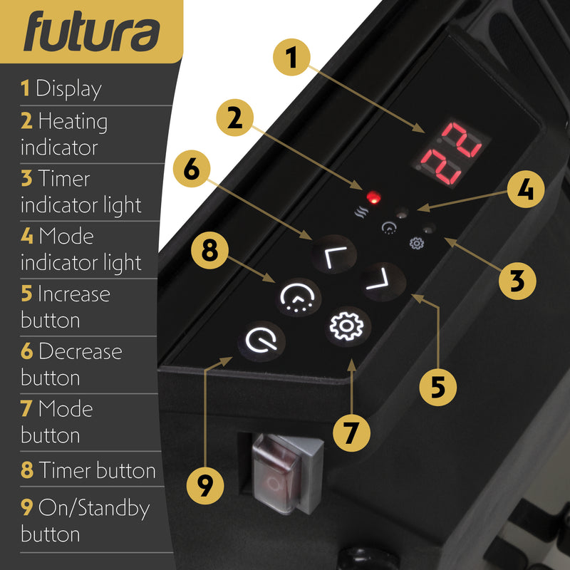 Futura Futura Electric Wall Panel Heater 1000W | Bathroom Safe Black Glass