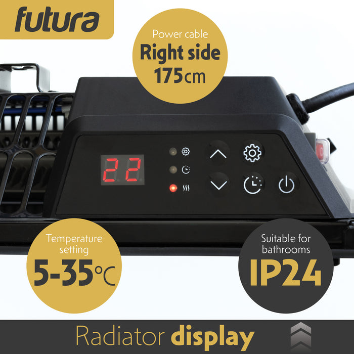 Futura Futura Electric Wall Panel Heater 1000W | Bathroom Safe Black Glass