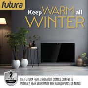 Futura Futura Electric Wall Panel Heater 1500W | Bathroom Safe Black Glass