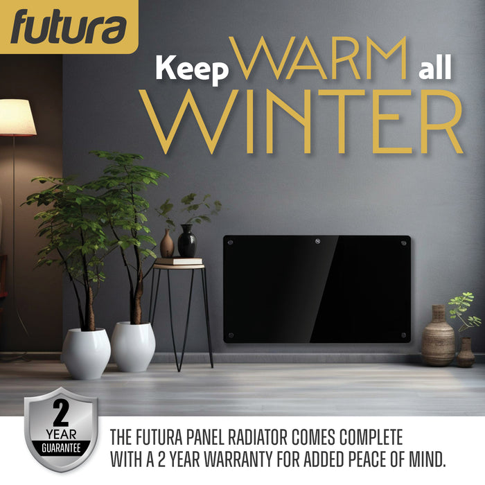 Futura Futura Electric Wall Panel Heater 1500W | Bathroom Safe Black Glass