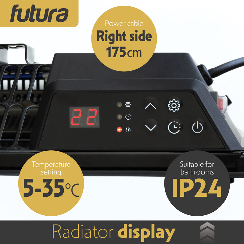 Futura Futura Electric Wall Panel Heater 1500W | Bathroom Safe Black Glass