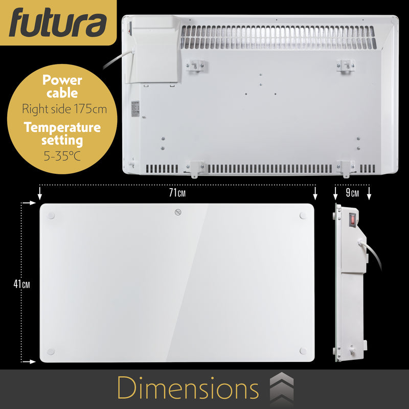 Futura Futura Electric Wall Panel Heater 1500W | Bathroom Safe White Glass